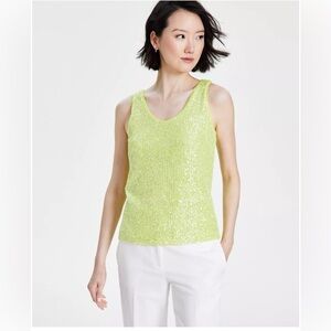 🆕Anne Klein Women's Sequined Mesh Scoop-Neck Tank Top, Size Small
